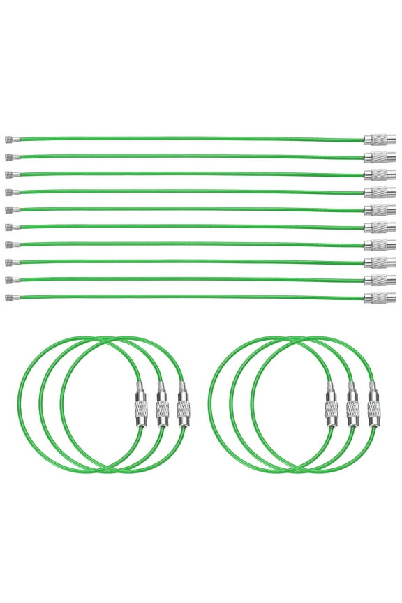 16pcs Wire Keychain Cable 6" Plastic Coated 1.5mm Stainless Steel Key Ring Cable Loop Rings Green