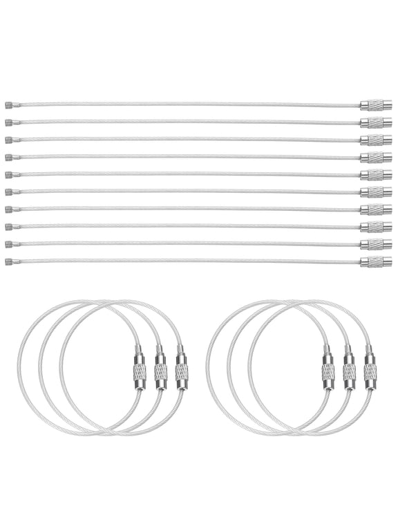 16pcs Wire Keychain Cable 6" Plastic Coated 1.5mm Stainless Steel Key Ring Cable Loop Rings Transparent