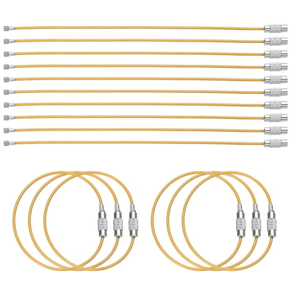 Uxcell 16pcs Wire Keychain Cable 6" Plastic Coated 1.5mm Stainless Steel Key Ring Cable Loop Rings Yellow