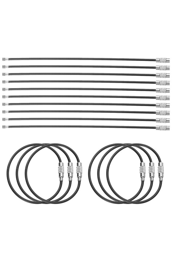 16pcs Wire Keychain Cable 6" Plastic Coated 2mm Stainless Steel Key Ring Cable Loop Rings Black