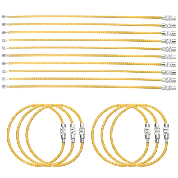 Uxcell 16pcs Wire Keychain Cable 6" Plastic Coated 2mm Stainless Steel Key Ring Cable Loop Rings Yellow