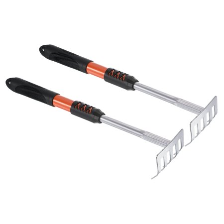 Uxcell 17.3" 5 Tines Hand Gardening Rake, 2Pcs High Carbon Steel Hardened Loosening Soil Cultivator, Silver