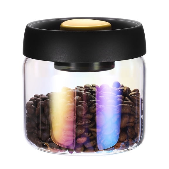Uxcell 17.6oz Vacuum Glass Coffee Canister with Airtight Lid Sealed Coffee Jar Leakproof Transparent Food Storage Canisters Jar, One-click Deflation for Tea, Beans, Spices, Iridescent