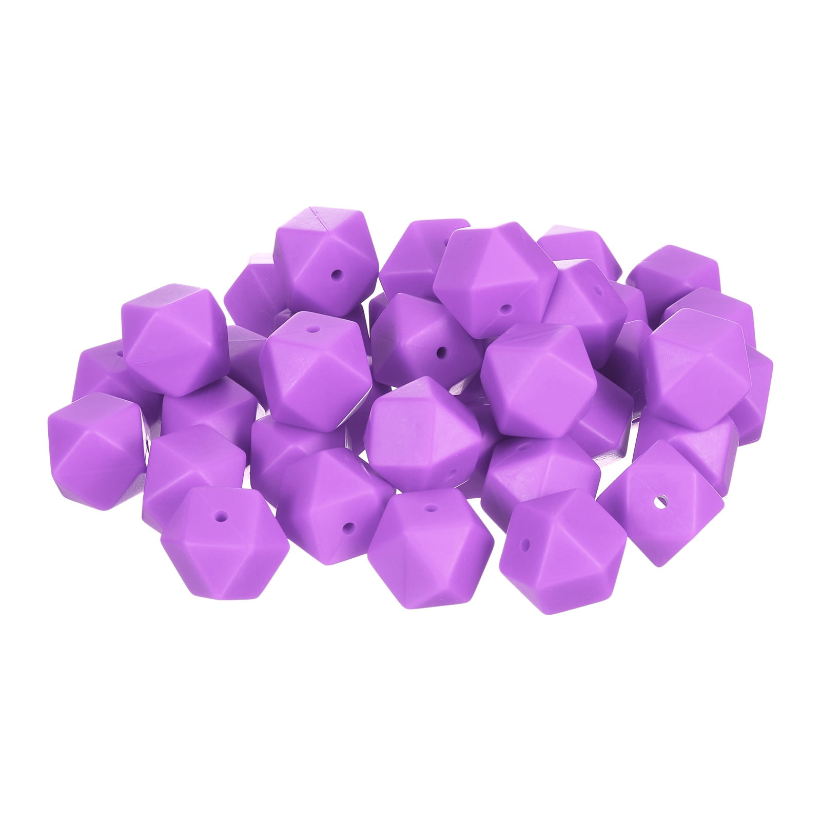 Uxcell 17 mm Hexagonal Silicone Beads, Polygonal Beads Bulk, Purple 50Pcs