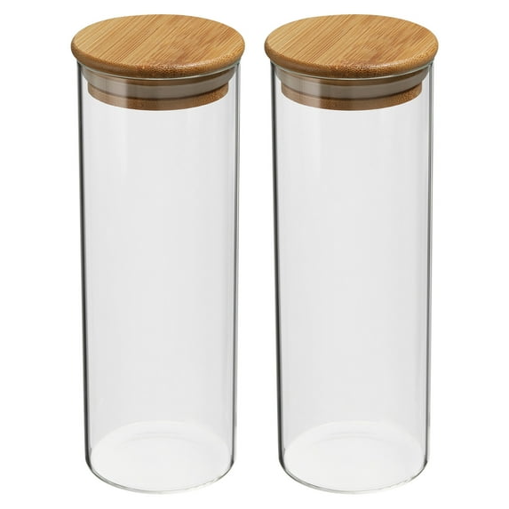 Uxcell 17 oz Glass Jar with Airtight Bamboo Lid Glass Kitchen Container Clear Food Storage Jar 2 Pack (19x6.5cm)