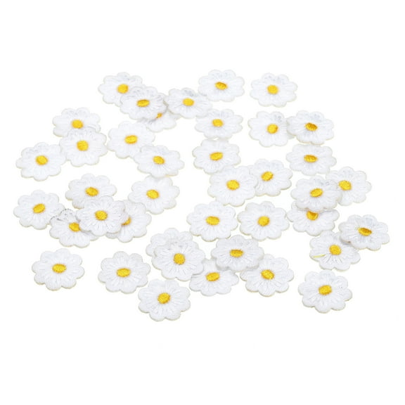Uxcell 17mm Iron on Patches for Clothes, 40 Pack Flower Patch Hot Melt Adhesive Sew Embroidered Appliques, White