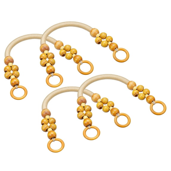 Uxcell 18.1" Wooden Beaded Bag Handles Purse Strap Handle for Purse Making, 4Pack Light Brown