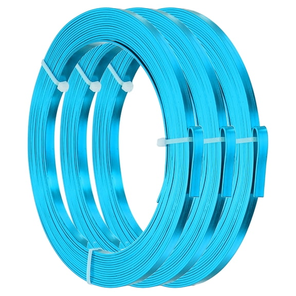 Uxcell 18 AWG 5mm Wide Aluminum Flat Wire, 16Ft 3 Roll Bendable Anodized Aluminum Wire Wide Beading Craft for Jewelry Making Resin Bezel Frame Wrapping, Light Blue