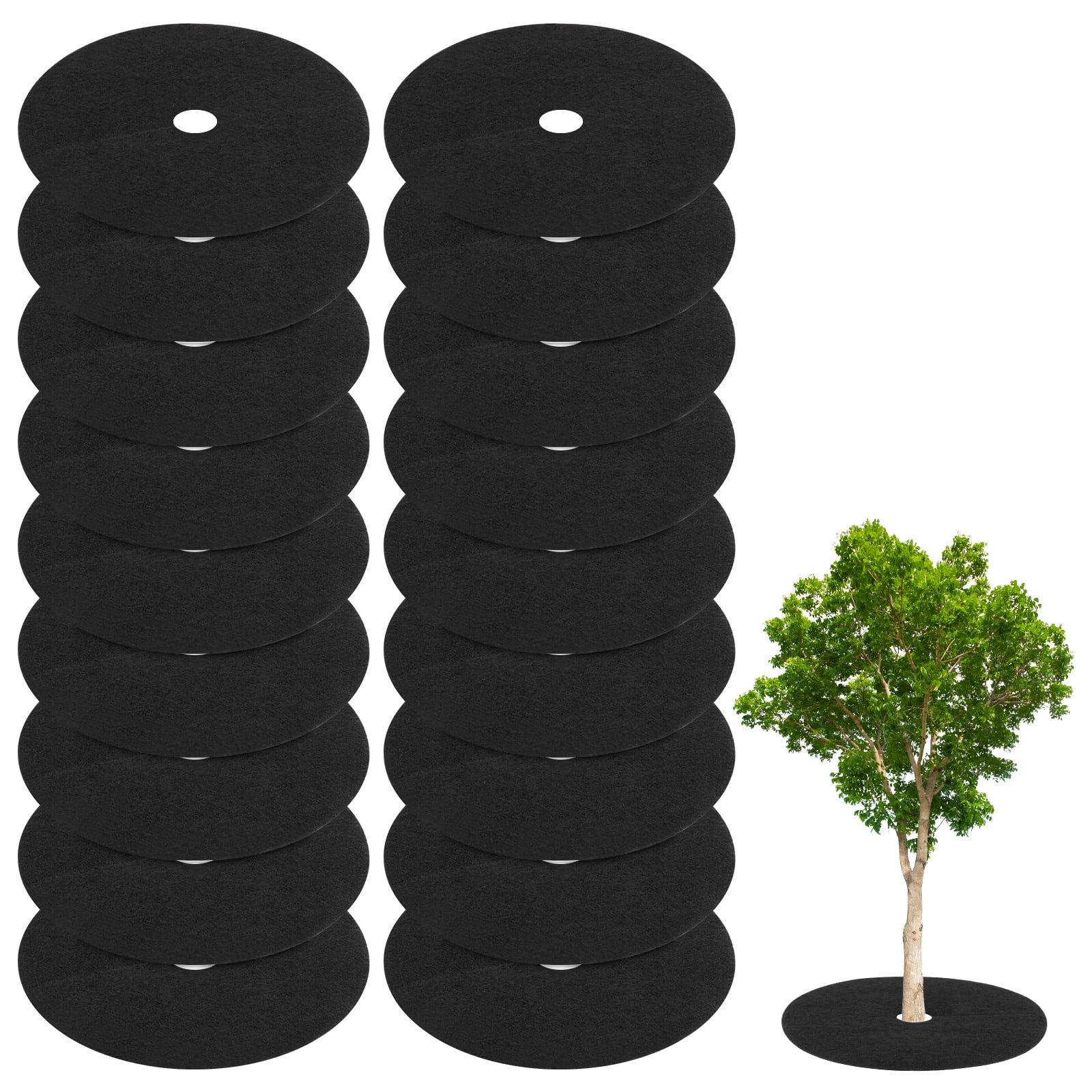 Uxcell 18 Pack Non Woven Tree Cover Rings,20.4 Inch Weed Fabric Cover,Apply To Tree Mulch Ring(Round Black)