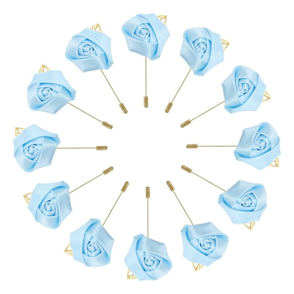 Uxcell 18 Pcs Groom Boutonnieres Rose Boutonnieres Pins for Wedding Ceremony Anniversary Formal Party Light Blue
