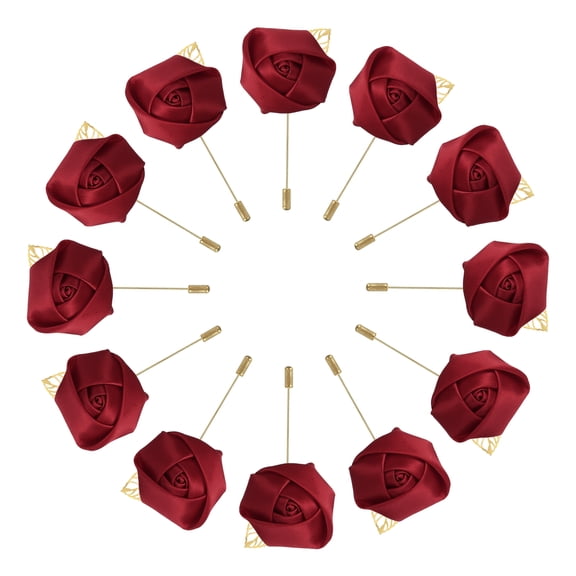 Uxcell 18 Pcs Groom Boutonnieres Rose Boutonnieres Pins for Wedding Ceremony Anniversary Formal Party Wine Red