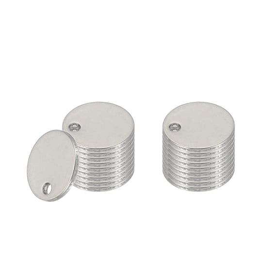 Uxcell 18 Pcs Metal Stamping Blanks, 6mm Round Name Tags Stainless Steel Circle Blanks Label Flat Plate Disc with Hole for Laser Engraving Stamping Dog Tags Keychain Making, Silver Tone