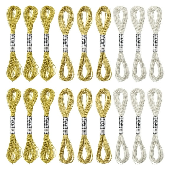 Uxcell 18 Skeins Embroidery Floss, Metallic Embroidery Thread Gold/Silver/Light Gold