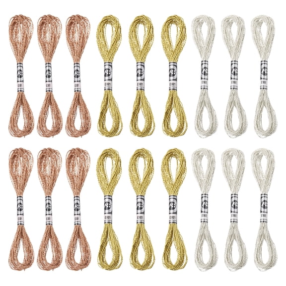 Uxcell 18 Skeins Embroidery Floss, Metallic Embroidery Thread Bronze/Silver/Light Gold