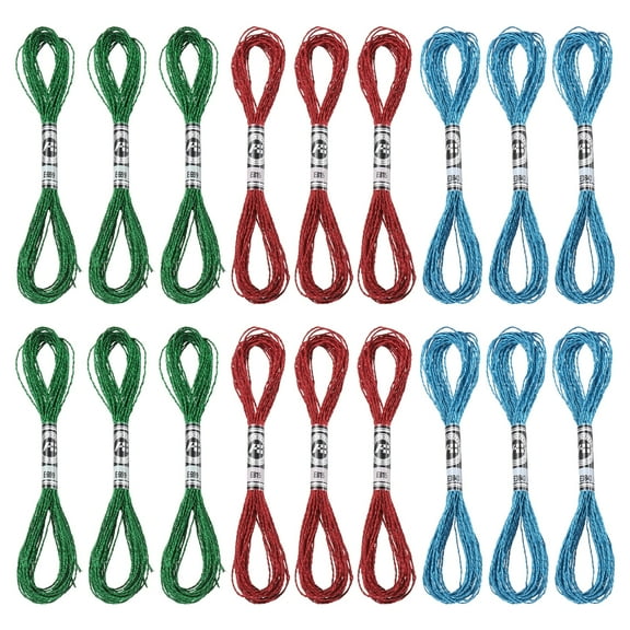 Uxcell 18 Skeins Embroidery Floss, Metallic Embroidery Thread Blue/Dark Green/Red