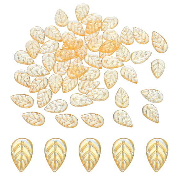 Uxcell 18 x 11mm Leaf Glass Beads, 50 Pcs Leaf Shape Glass Spacer Beads Pendants for DIY Craft Jewelry Making, Yellow