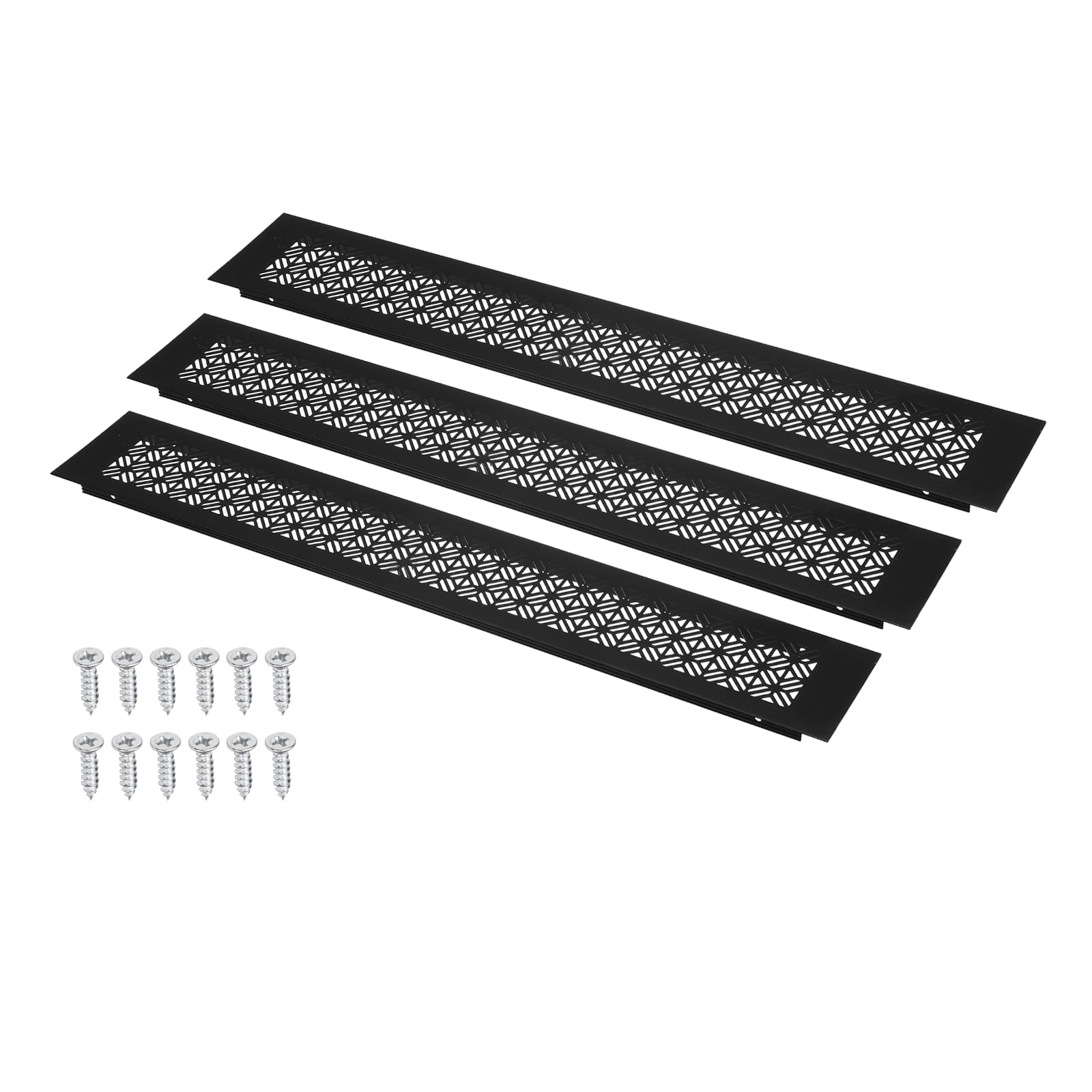 Uxcell 18 x 3 Inch (Duct Openings) Air Vent Cover, 3Set Aluminum Grille Ventilation Cover Louvered with Mounting Screws for Cabinet Wardrobe Door, Black (20 x 3 Inch Outer Size)