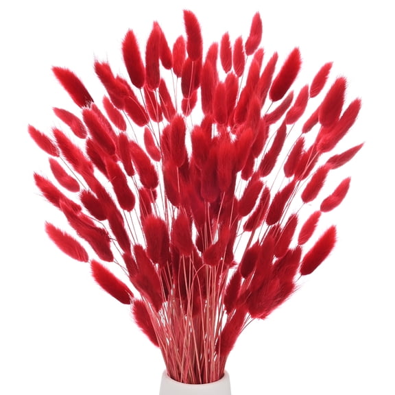 Uxcell 180-Pack Bunny Tails Grass 17 Inch Fluffy Rabbit Tail Grass Dried Flowers for Home/Wedding [Bright Red]