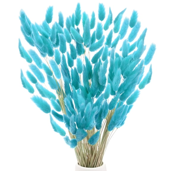 Uxcell 180-Pack Bunny Tails Grass 17 Inch Fluffy Rabbit Tail Grass Dried Flowers for Home/Wedding [Light Blue]
