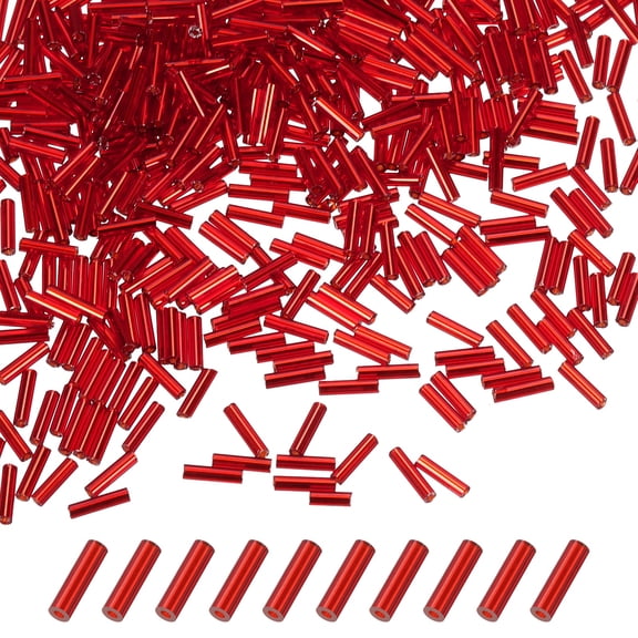 Uxcell 1800-Pack Bugle Beads, 2x6mm Embroidery Craft Glass Bugle Tube Seed Beads for DIY Craft/Bracelet/Necklaces Red
