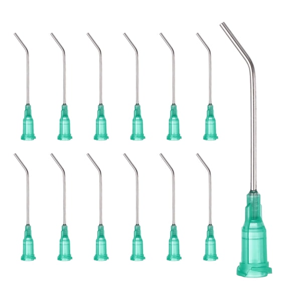 Uxcell 18Ga Angled Dispensing Needles, 25Pcs 1.5Inch 45 Curved Industrial Blunt Tip Dispensing Needle Tips with Luer Lock Needle for Refilling Liquid Inks Adhesive Glue Oil, Green