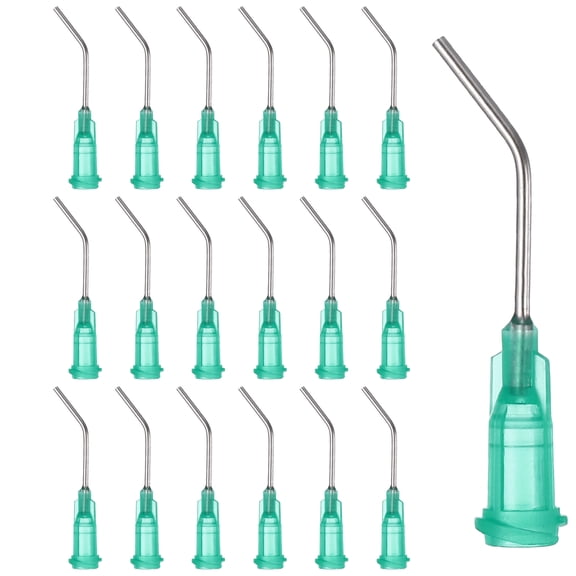Uxcell 18Ga Angled Dispensing Needles, 66Pcs 1Inch 45 Curved Industrial Blunt Tip Dispensing Needle Tips with Luer Lock Needle for Refilling Liquid Inks Adhesive Glue Oil, Green