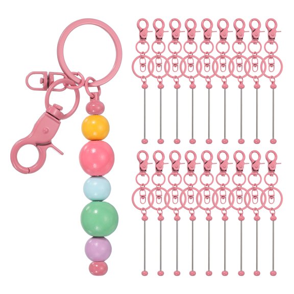 Uxcell 18Pcs Beadable Keychains, Metal DIY Beaded Keychain Making Kit with Lobster Hook for Crafts, Candy Pink
