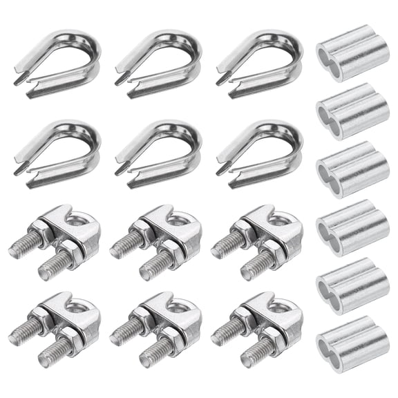 Uxcell 18Pcs M10(10mm) Wire Rope Cable Clamp Thimble and Crimping Loop Silver