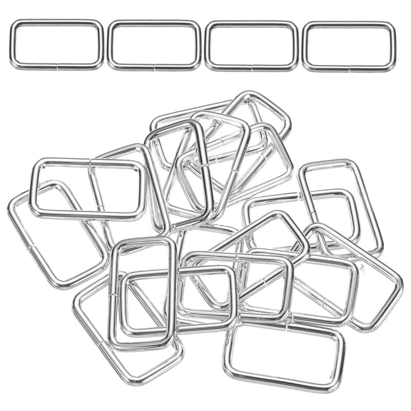 Uxcell 18Pcs Metal Rectangle Ring Buckles, 4/5" x 1 1/2" Square Strap Webbing Rings for Camping Dog Luggage, Silver