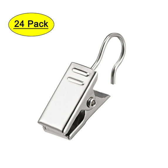 Uxcell 18mm Curtain Clips Rings Metal Chrome Plated Silver Tone 24 Pack