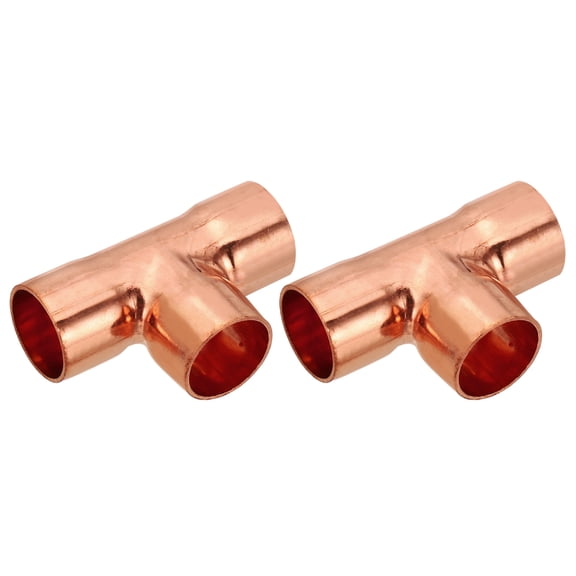 Uxcell 18mm ID 1mm Thick Tee Copper Fitting, 2pcs 99.9% 3 Way Pure Copper Pipe Fitting Sweat Solder Tube Connector