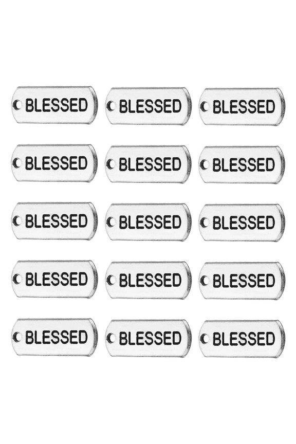 18mm Metal Pendants Drops, 20 Pack Mini Word for Jewelry Making DIY Style 1, Silver