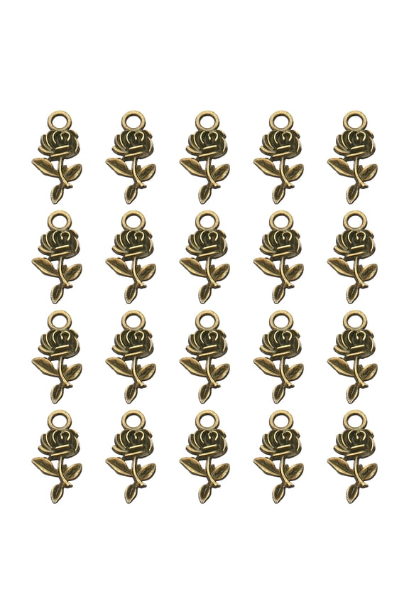 18mm Metal Pendants Drops, 50 Pack Flower Shape Mini Pendant for Jewelry Making DIY, Bronze