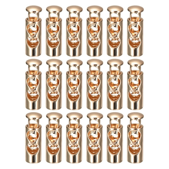 Uxcell 18pcs Double Holes Metal Spring Cord Locks Stoppers Sliding Rope Fastener for Drawstring Bag, Golden