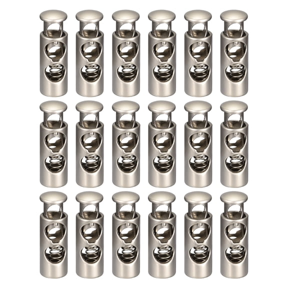 Uxcell 18pcs Double Holes Metal Spring Cord Locks Stoppers Sliding Rope Fastener for Drawstring Bag, Pearl Nickel