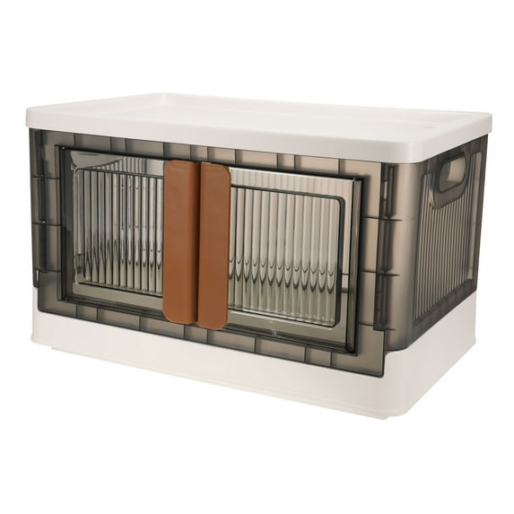 Uxcell 19.3x12.2x11.8 Inch Plastic Collapsible Storage Bins with Lid and Door, White
