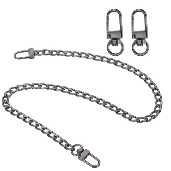Uxcell 19.7" Flat Purse Chain Strap, Black Shoulder Straps Chains Metal Handbag Replacement Belt with 2 Pcs Metal Lobster Swivel Trigger Clips Style1 for Cross Body Wallet Bag