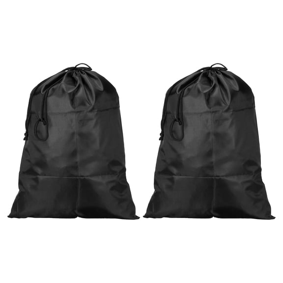 Uxcell 19.7" Height Clothes Storage Double Drawstring Bag for Camping, Black 2 Pack