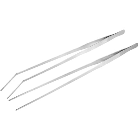 Uxcell 19 Inch Aquarium Straight Curved Tweezers Set Stainless Steel Silver Tone 1pcs