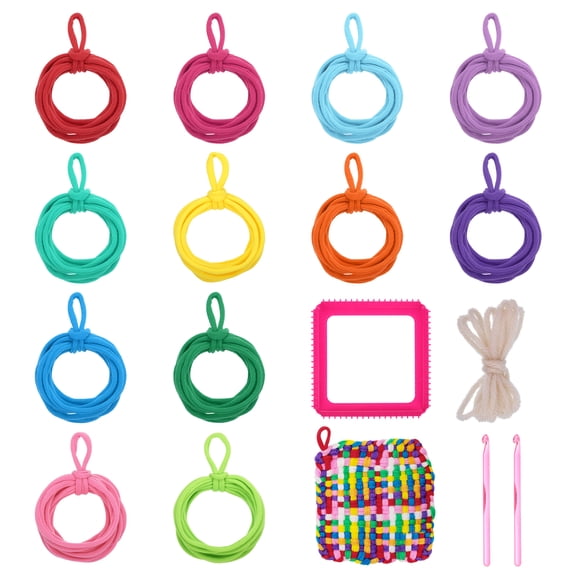 Uxcell 192 Pcs Potholder Loom Refill Loops Set, Elastic Potholder Weaving Refill Loops Knitting Kit with 2 Crochet Hooks and 7" Weaving Loom for Girls DIY Crafts, 12 Colors