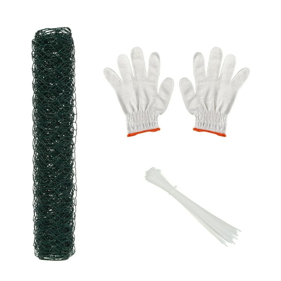 Uxcell 197"x12" Chicken Wire Mesh 0.6 Inch Hexagonal Coated Chicken Wire Fencing with Zip Ties and Gloves