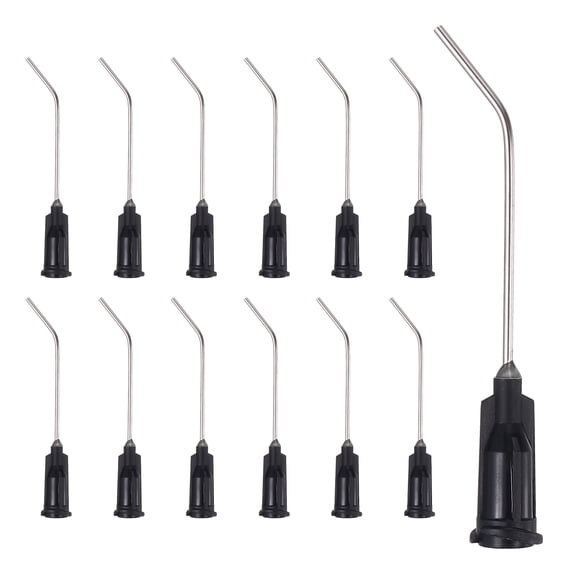Uxcell 19Ga Angled Dispensing Needles, 25Pcs 1.5Inch 45 Curved Industrial Blunt Tip Dispensing Needle Tips with Luer Lock Needle for Refilling Liquid Inks Adhesive Glue Oil, Black
