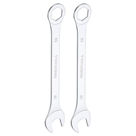 Uxcell 19mm 6-Point Thin Combination Wrench Double Ended Box and Open End Chromes Plated Steel, Silver 2Pcs