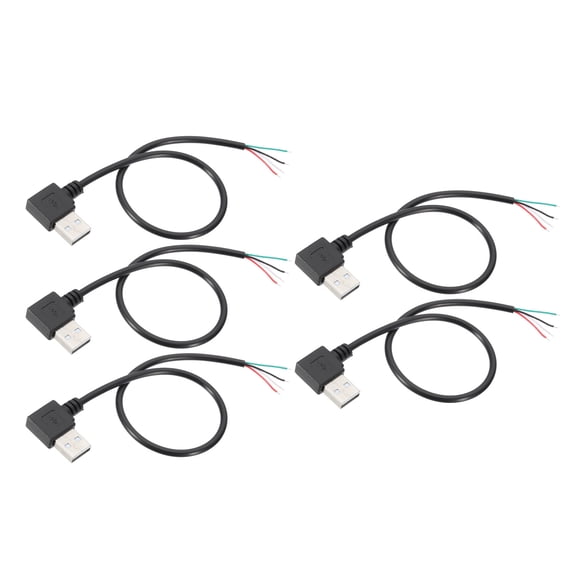 Uxcell 1Ft USB 2.0 Male to 4 Pin Bare Wire Pigtail Cable, 5pcs 28AWG Data Power Cords Extension Right Angle