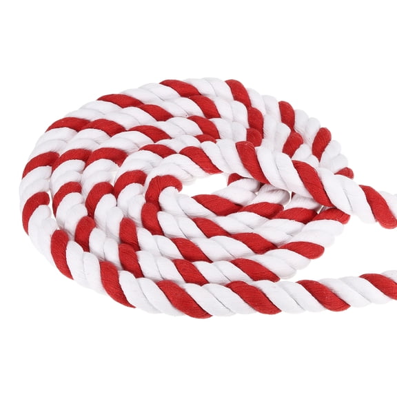 Uxcell 1Inch x 25Feet Natural Twisted Cotton Rope 3 Strand Tug of War Rope with Sealing Tape Red White