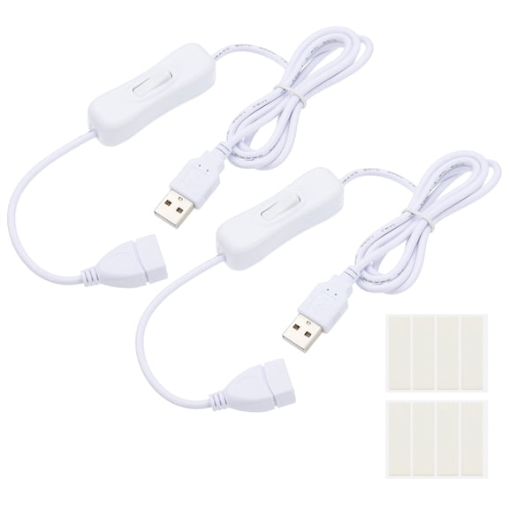 Uxcell 1M USB Cable with ON/Off Switch, 2 Pcs USB Male to Female Extension Cord for LED Desk Lamp, White