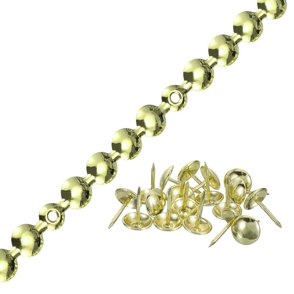 Uxcell 1 Pcs Iron Upholstery Tacks Strips 3.28ft Glossy Decorative Nail Trims with Nails Gold