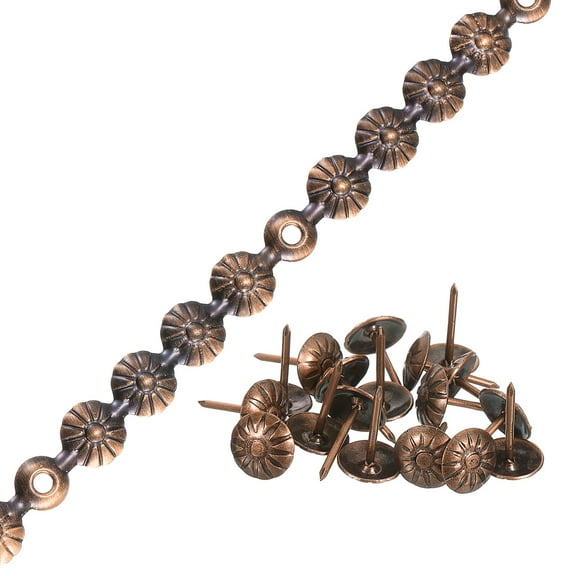 Uxcell 1Meter Flower Upholstery Tacks Strips Trim Sofa Decorative Nails, Copper