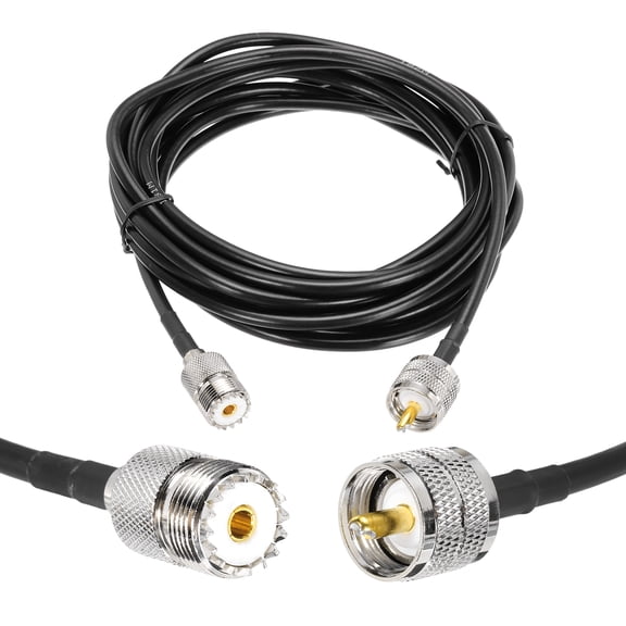 Uxcell 1PCS RG58 Coaxial Cable 15ft/4.6 M, UHF PL-259 Male to UHF SO 239 Female Coax Cable
