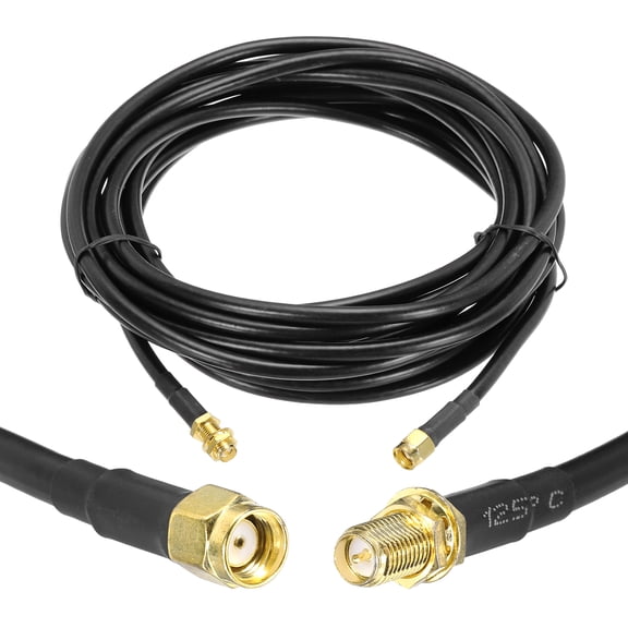 Uxcell 1PCS RG58 Coaxial Cable 16.4ft/5 M, RP-SMA Male to RP-SMA Female Coax Cable 50 Ohm Low Loss